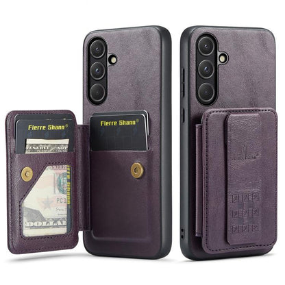 Fierre Shann FS-024 Oil Wax Cow Leather Card Holder Back Phone Case, For Samsung Galaxy S26+ 5G, For Samsung Galaxy S26 Ultra 5G, For Samsung Galaxy S26 5G, For Samsung Galaxy S25 5G, For Samsung Galaxy S25+ 5G, For Samsung Galaxy S25 Ultra 5G