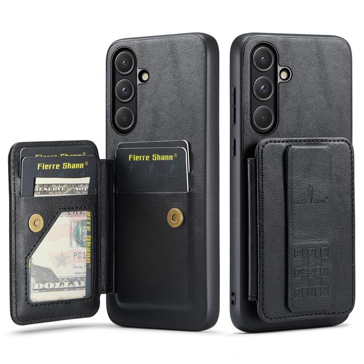 Fierre Shann FS-024 Oil Wax Cow Leather Card Holder Back Phone Case, For Samsung Galaxy S26+ 5G, For Samsung Galaxy S26 Ultra 5G, For Samsung Galaxy S26 5G, For Samsung Galaxy S25 5G, For Samsung Galaxy S25+ 5G, For Samsung Galaxy S25 Ultra 5G