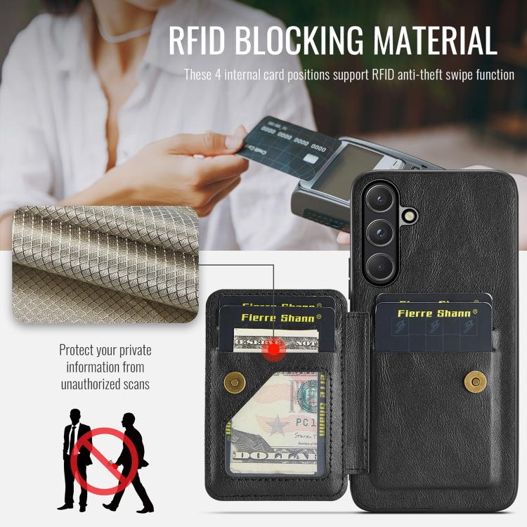 Fierre Shann FS-024 Oil Wax Cow Leather Card Holder Back Phone Case, For Samsung Galaxy S26+ 5G, For Samsung Galaxy S26 Ultra 5G, For Samsung Galaxy S26 5G, For Samsung Galaxy S25 5G, For Samsung Galaxy S25+ 5G, For Samsung Galaxy S25 Ultra 5G