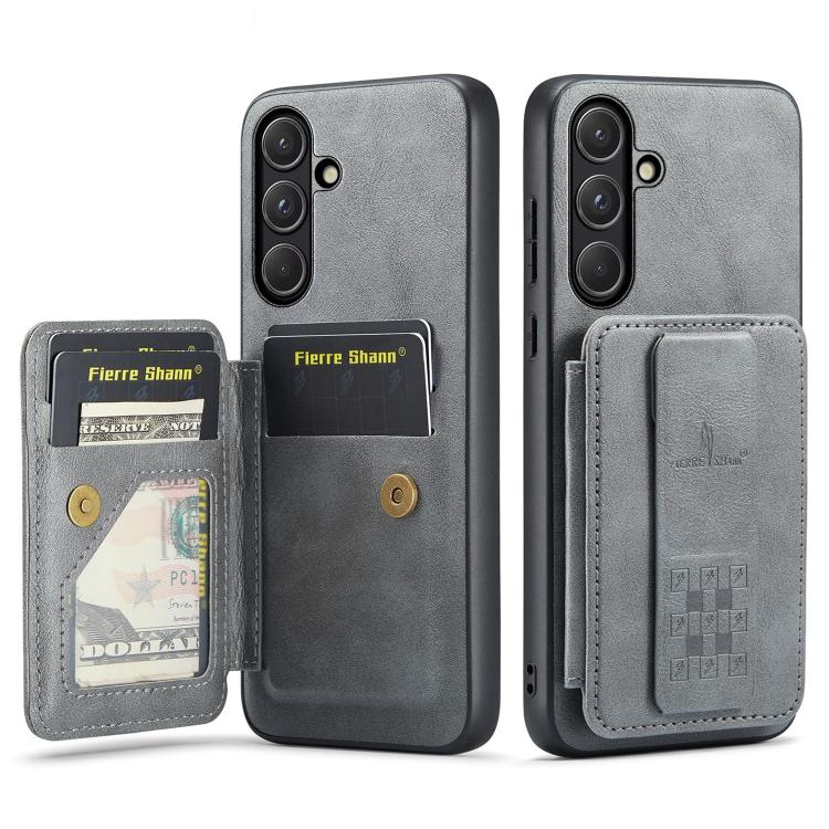 Fierre Shann FS-024 Oil Wax Cow Leather Card Holder Back Phone Case, For Samsung Galaxy S26+ 5G, For Samsung Galaxy S26 Ultra 5G, For Samsung Galaxy S26 5G, For Samsung Galaxy S25 5G, For Samsung Galaxy S25+ 5G, For Samsung Galaxy S25 Ultra 5G