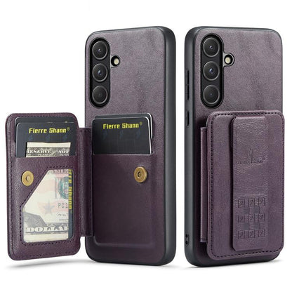 Fierre Shann FS-024 Oil Wax Cow Leather Card Holder Back Phone Case, For Samsung Galaxy S26+ 5G, For Samsung Galaxy S26 Ultra 5G, For Samsung Galaxy S26 5G, For Samsung Galaxy S25 5G, For Samsung Galaxy S25+ 5G, For Samsung Galaxy S25 Ultra 5G