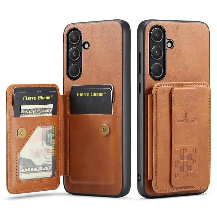 Fierre Shann FS-024 Oil Wax Cow Leather Card Holder Back Phone Case, For Samsung Galaxy S26+ 5G, For Samsung Galaxy S26 Ultra 5G, For Samsung Galaxy S26 5G, For Samsung Galaxy S25 5G, For Samsung Galaxy S25+ 5G, For Samsung Galaxy S25 Ultra 5G