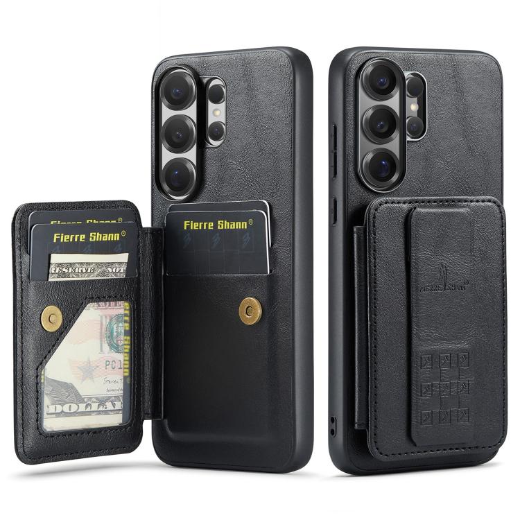 Fierre Shann FS-024 Oil Wax Cow Leather Card Holder Back Phone Case, For Samsung Galaxy S26+ 5G, For Samsung Galaxy S26 Ultra 5G, For Samsung Galaxy S26 5G, For Samsung Galaxy S25 5G, For Samsung Galaxy S25+ 5G, For Samsung Galaxy S25 Ultra 5G