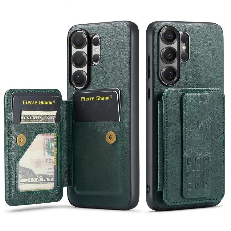 Fierre Shann FS-024 Oil Wax Cow Leather Card Holder Back Phone Case, For Samsung Galaxy S26+ 5G, For Samsung Galaxy S26 Ultra 5G, For Samsung Galaxy S26 5G, For Samsung Galaxy S25 5G, For Samsung Galaxy S25+ 5G, For Samsung Galaxy S25 Ultra 5G