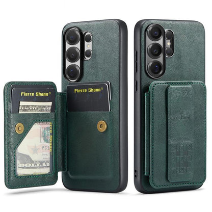 Fierre Shann FS-024 Oil Wax Cow Leather Card Holder Back Phone Case, For Samsung Galaxy S26+ 5G, For Samsung Galaxy S26 Ultra 5G, For Samsung Galaxy S26 5G, For Samsung Galaxy S25 5G, For Samsung Galaxy S25+ 5G, For Samsung Galaxy S25 Ultra 5G