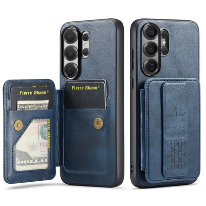 Fierre Shann FS-024 Oil Wax Cow Leather Card Holder Back Phone Case, For Samsung Galaxy S26+ 5G, For Samsung Galaxy S26 Ultra 5G, For Samsung Galaxy S26 5G, For Samsung Galaxy S25 5G, For Samsung Galaxy S25+ 5G, For Samsung Galaxy S25 Ultra 5G