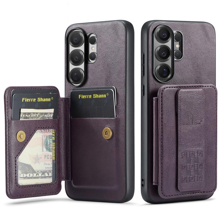 Fierre Shann FS-024 Oil Wax Cow Leather Card Holder Back Phone Case, For Samsung Galaxy S26+ 5G, For Samsung Galaxy S26 Ultra 5G, For Samsung Galaxy S26 5G, For Samsung Galaxy S25 5G, For Samsung Galaxy S25+ 5G, For Samsung Galaxy S25 Ultra 5G