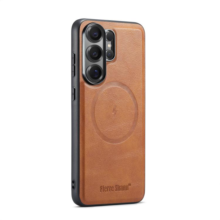 Fierre Shann FS-027 Cowhide Texture MagSafe Magnetic Phone Case, For Samsung Galaxy S26+ 5G, For Samsung Galaxy S26 Ultra 5G, For Samsung Galaxy S26 5G, For Samsung Galaxy S25 5G, For Samsung Galaxy S25+ 5G, For Samsung Galaxy S25 Ultra 5G             ...