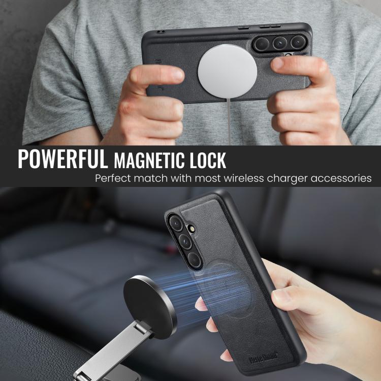 Fierre Shann FS-027 Cowhide Texture MagSafe Magnetic Phone Case, For Samsung Galaxy S26+ 5G, For Samsung Galaxy S26 Ultra 5G, For Samsung Galaxy S26 5G, For Samsung Galaxy S25 5G, For Samsung Galaxy S25+ 5G, For Samsung Galaxy S25 Ultra 5G             ...