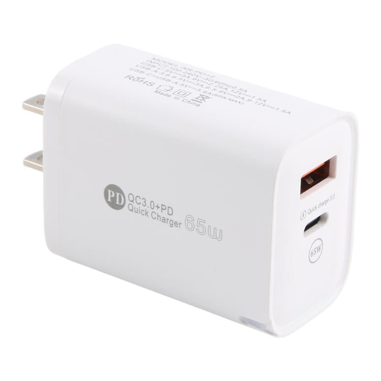 AR-PD12 65W QC3.0 USB and USB-C / Type-C PD Quick Charger, US Plug