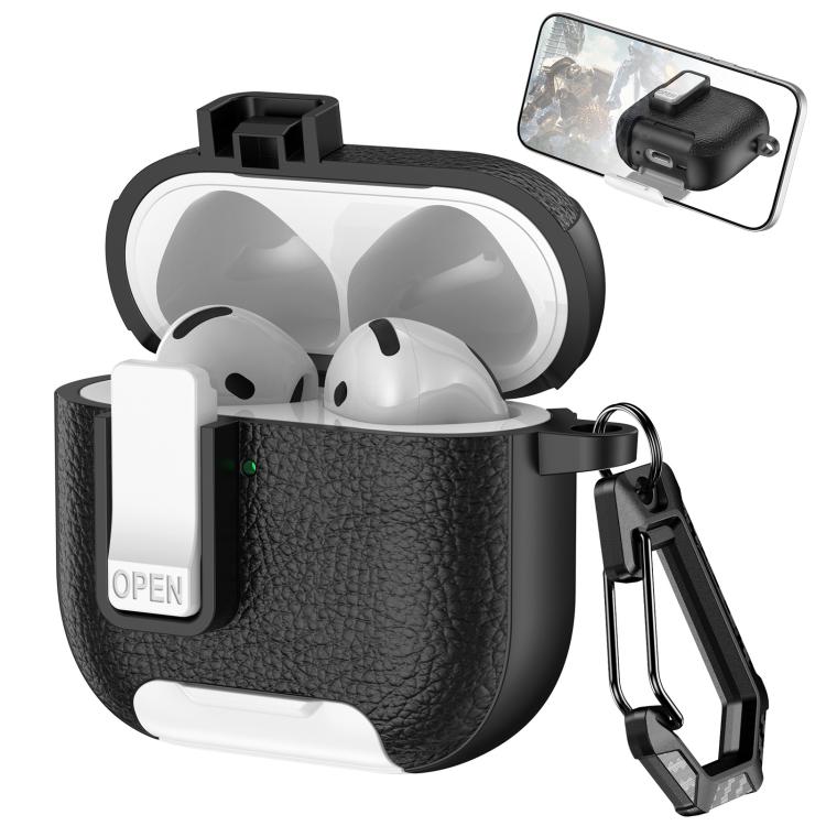 Leather Texture Wireless Earphones Case with Hook & Holder