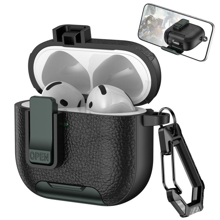 Leather Texture Wireless Earphones Case with Hook & Holder