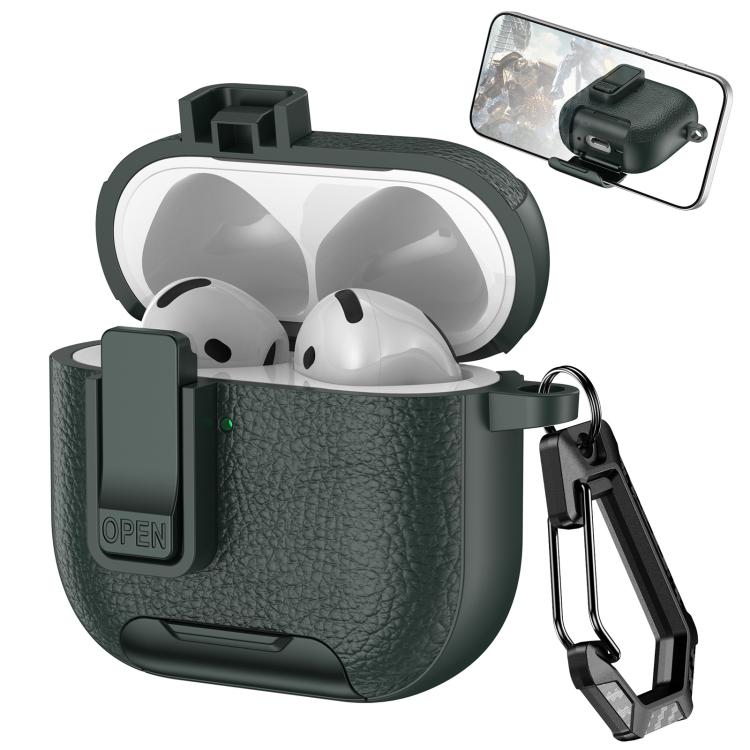 Leather Texture Wireless Earphones Case with Hook & Holder