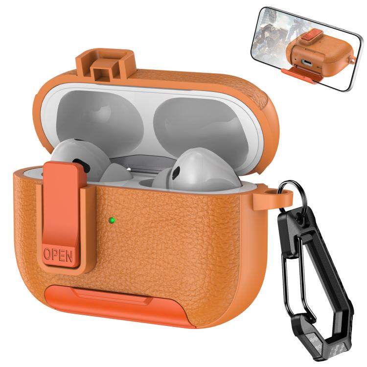 Leather Texture Wireless Earphones Case with Hook & Holder