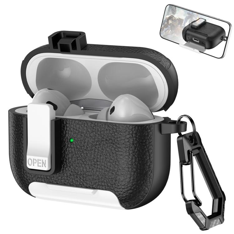 Leather Texture Wireless Earphones Case with Hook & Holder