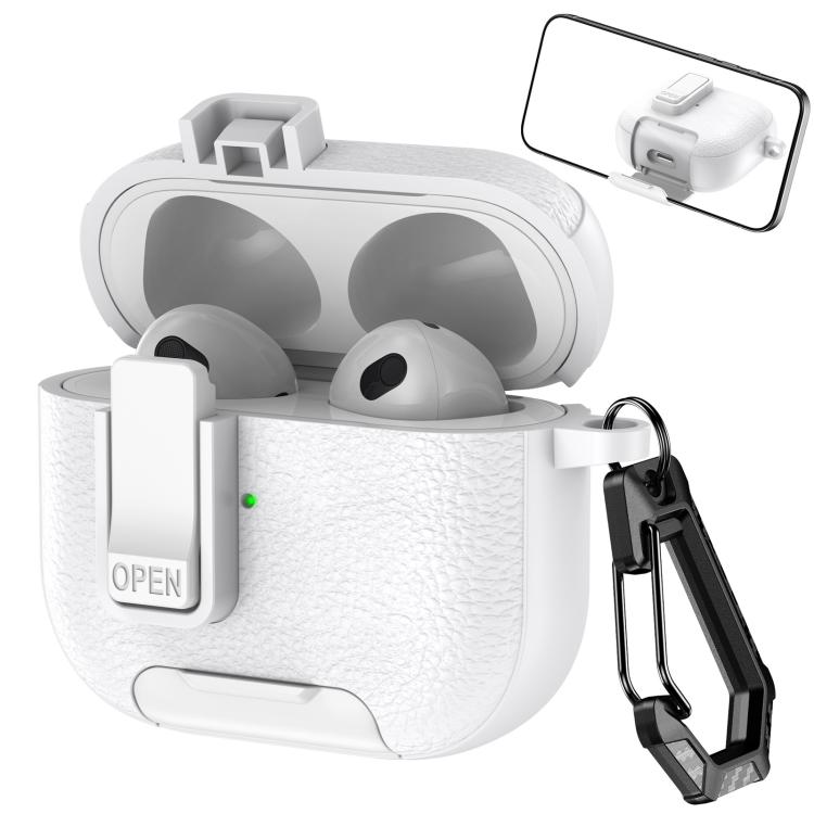 Leather Texture Wireless Earphones Case with Hook & Holder