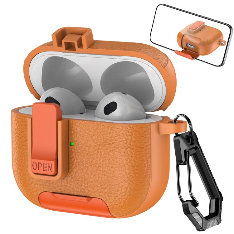 Leather Texture Wireless Earphones Case with Hook & Holder