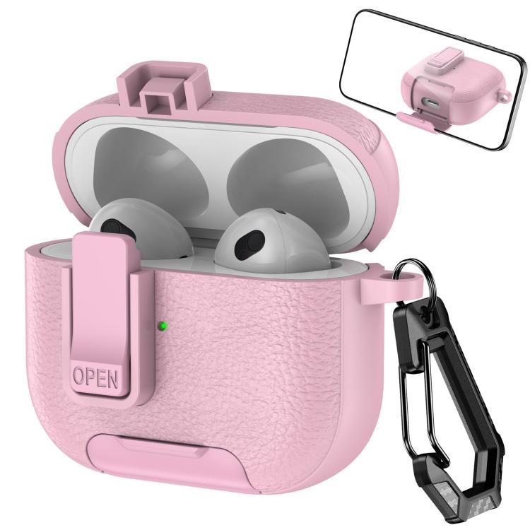 Leather Texture Wireless Earphones Case with Hook & Holder