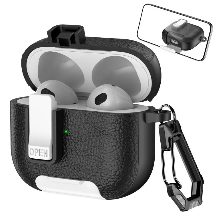 Leather Texture Wireless Earphones Case with Hook & Holder