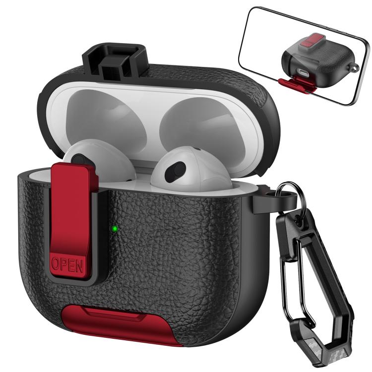 Leather Texture Wireless Earphones Case with Hook & Holder