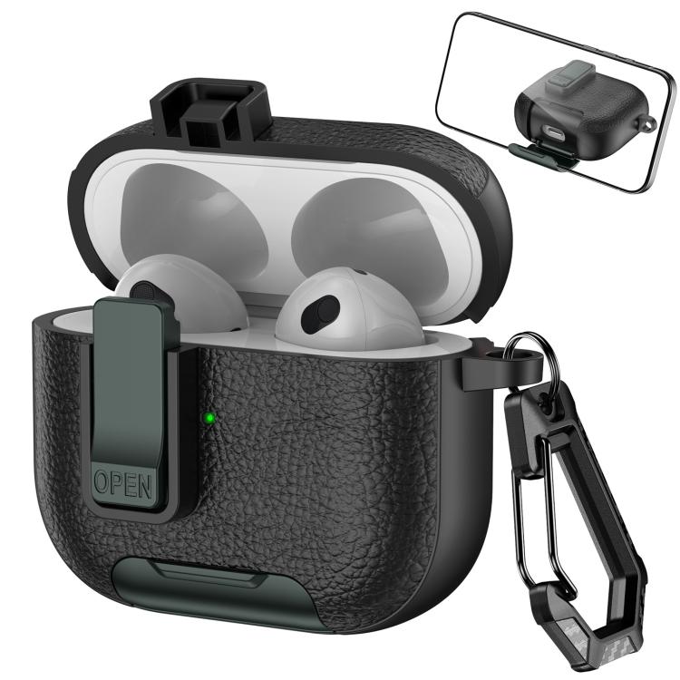 Leather Texture Wireless Earphones Case with Hook & Holder