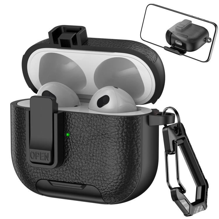 Leather Texture Wireless Earphones Case with Hook & Holder