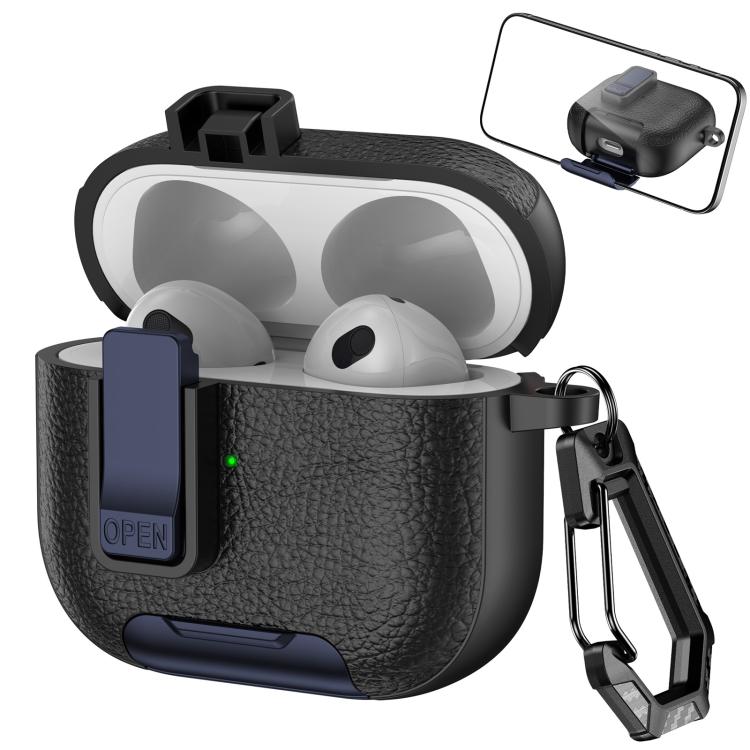 Leather Texture Wireless Earphones Case with Hook & Holder