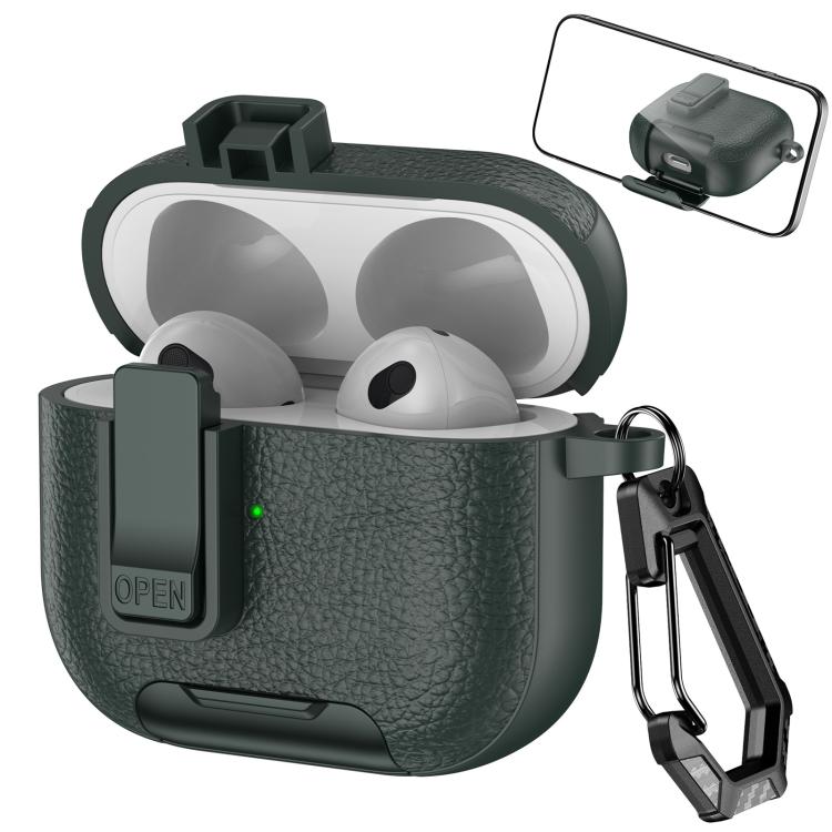 Leather Texture Wireless Earphones Case with Hook & Holder