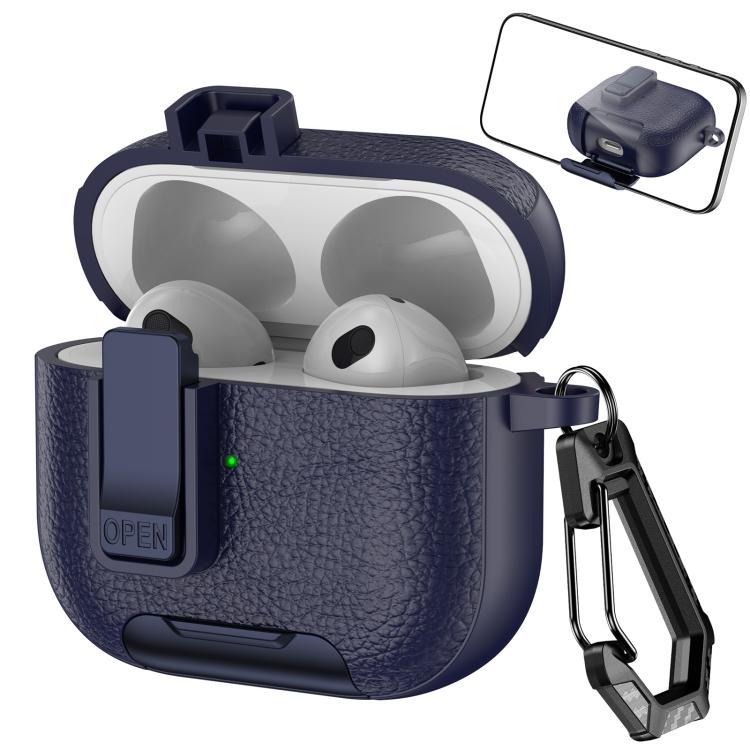 Leather Texture Wireless Earphones Case with Hook & Holder