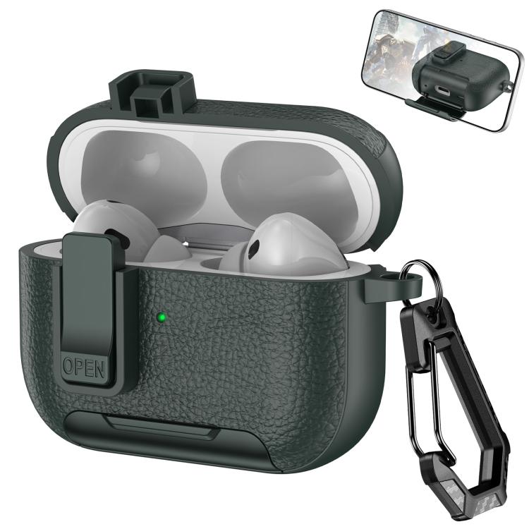 Leather Texture Wireless Earphones Case with Hook & Holder