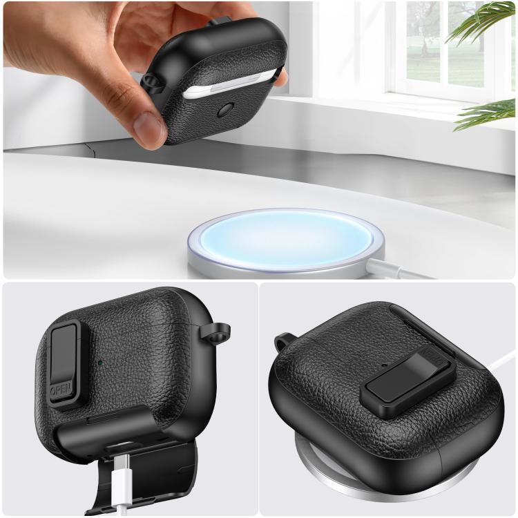 Leather Texture Wireless Earphones Case with Hook & Holder