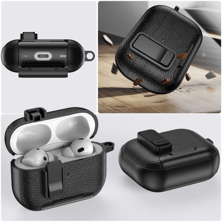 Leather Texture Wireless Earphones Case with Hook & Holder
