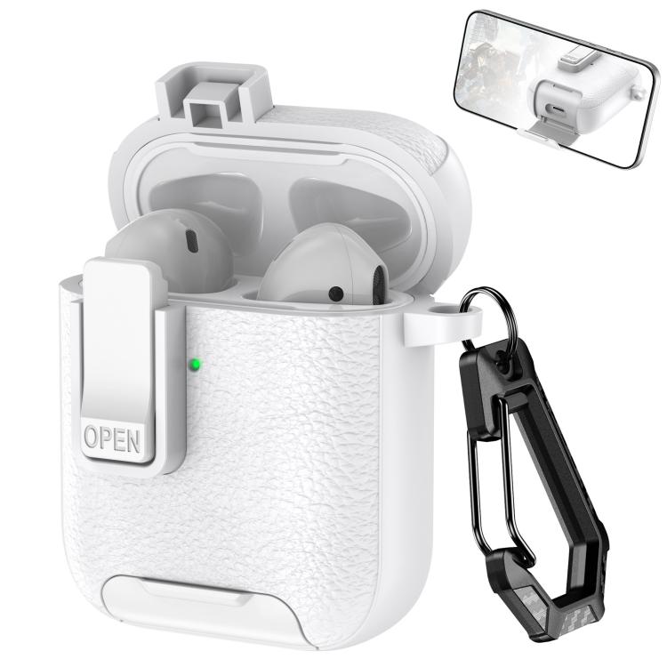 Leather Texture Wireless Earphones Case with Hook & Holder