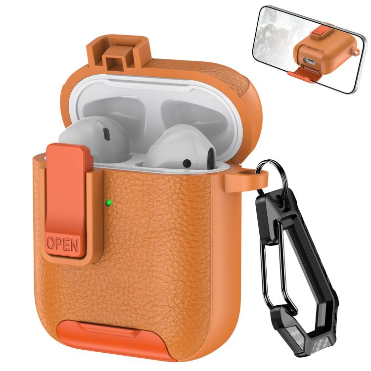 Leather Texture Wireless Earphones Case with Hook & Holder