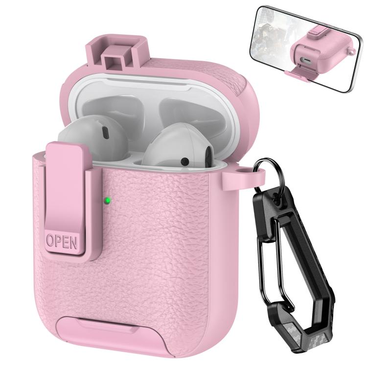 Leather Texture Wireless Earphones Case with Hook & Holder