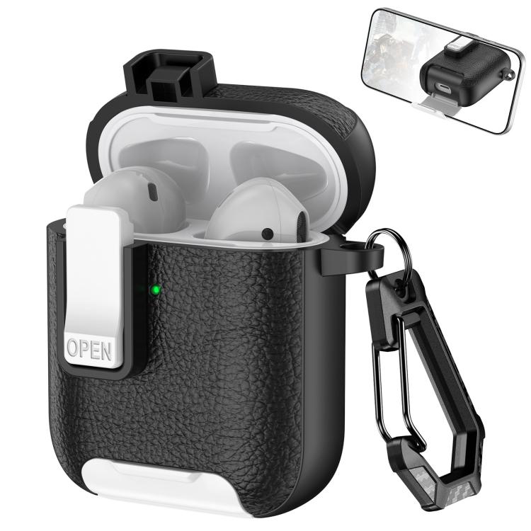 Leather Texture Wireless Earphones Case with Hook & Holder