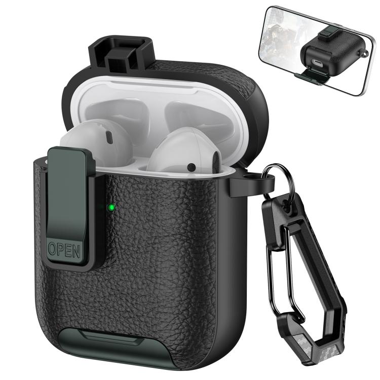 Leather Texture Wireless Earphones Case with Hook & Holder