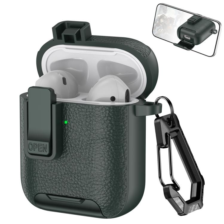 Leather Texture Wireless Earphones Case with Hook & Holder