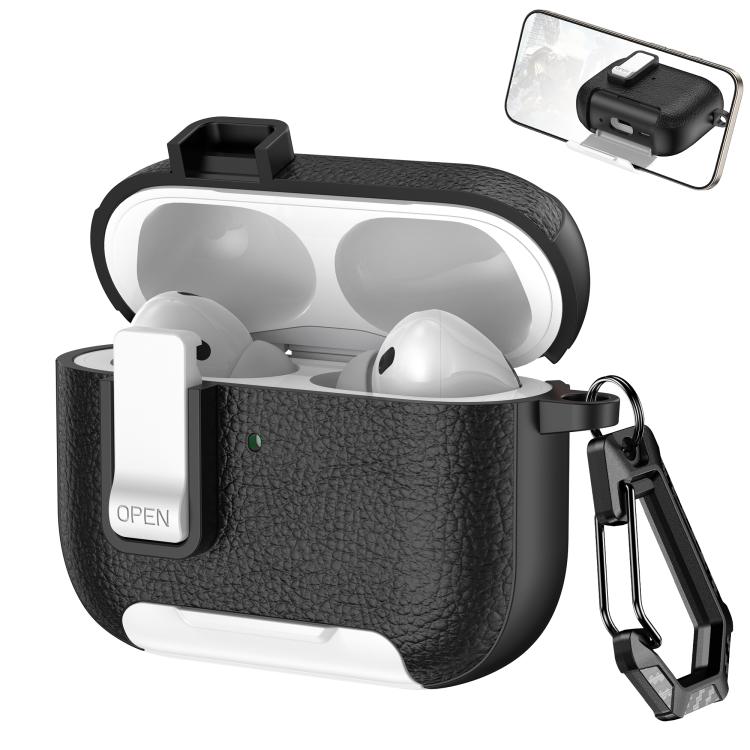 Leather Texture Wireless Earphones Case with Hook & Holder