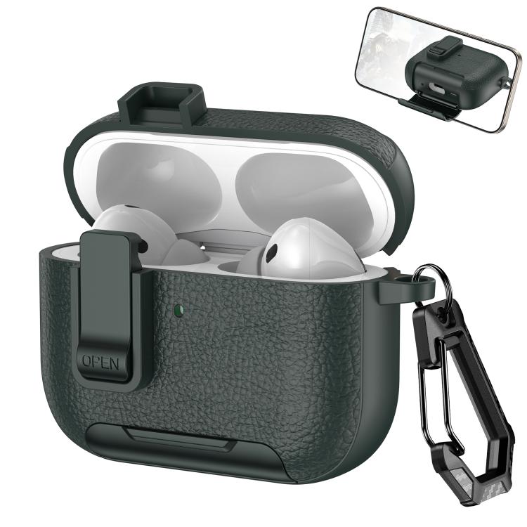 Leather Texture Wireless Earphones Case with Hook & Holder