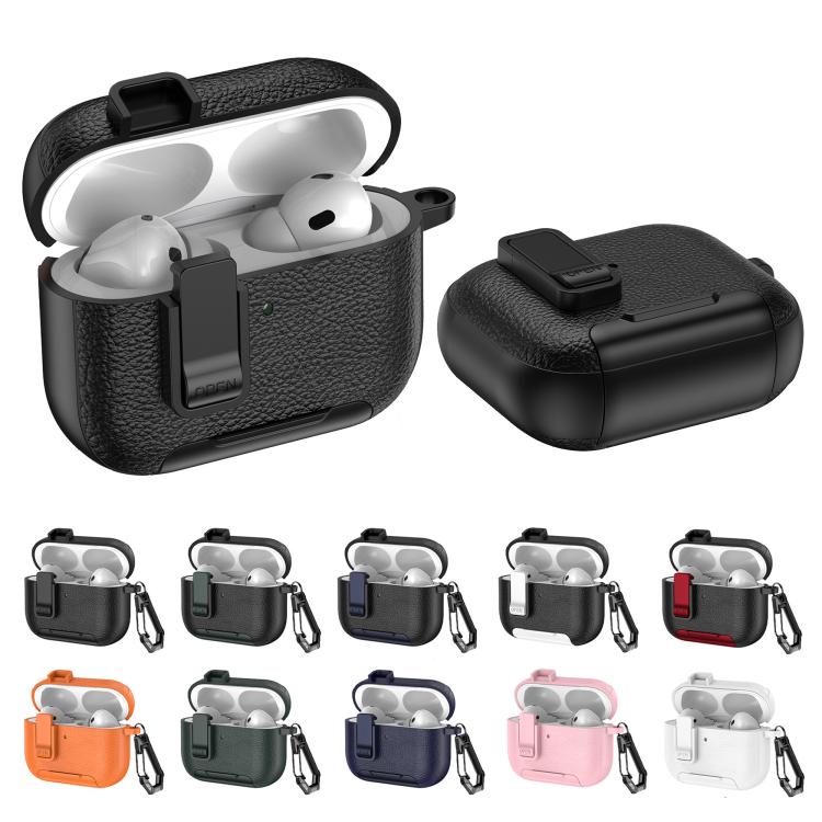 Leather Texture Wireless Earphones Case with Hook & Holder