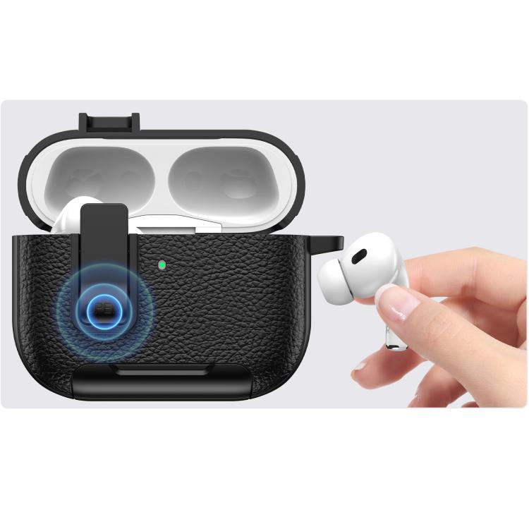 Leather Texture Wireless Earphones Case with Hook & Holder