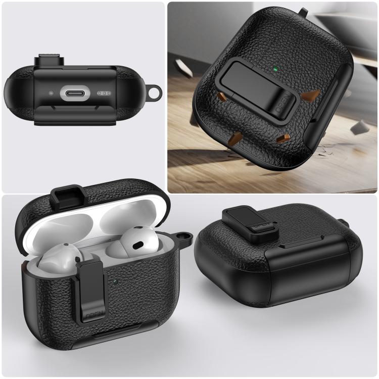 Leather Texture Wireless Earphones Case with Hook & Holder