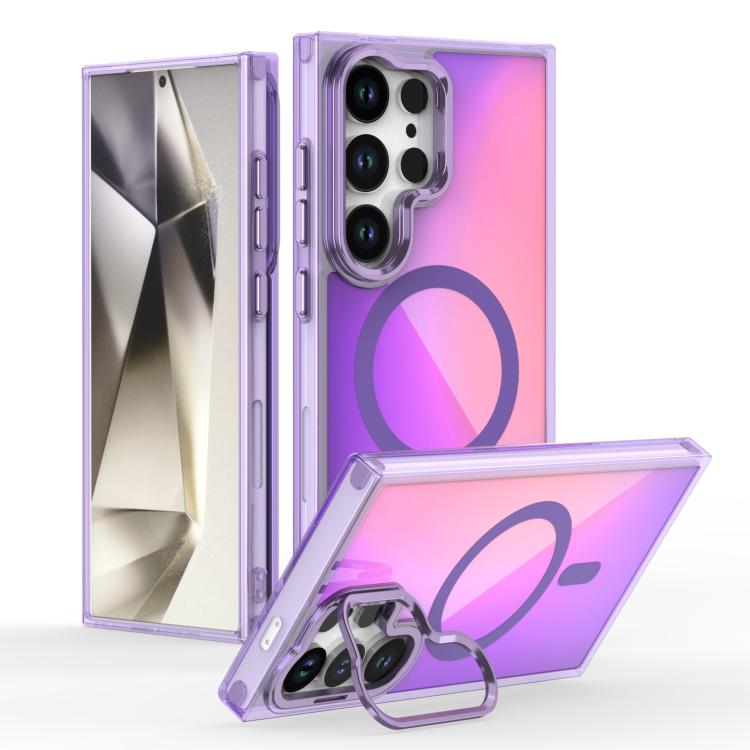 Plating Gradient Discolor MagSafe Phone Case with Holder, For Samsung Galaxy S26+ 5G, For Samsung Galaxy S26 Ultra 5G, For Samsung Galaxy S26 5G, For Samsung Galaxy S25 5G, For Samsung Galaxy S25+ 5G, For Samsung Galaxy S25 Ultra 5G                    ...