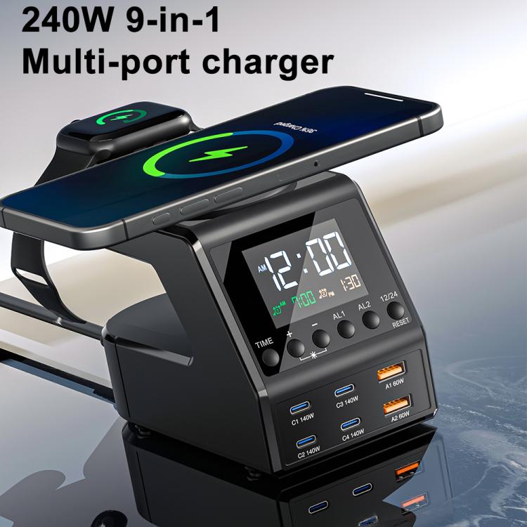 9 in 1 240W Multifunctional Multi-Port Charging Station with Alarm Function