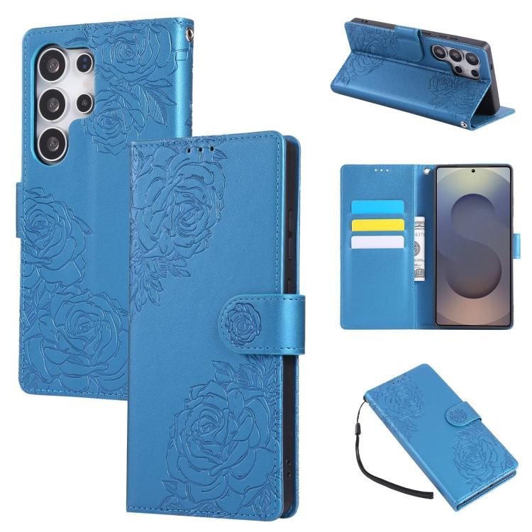 Rose Flower Embossed 3-Card Slots Leather Phone Case, For Samsung Galaxy S26+ 5G, For Samsung Galaxy S26 Ultra 5G, For Samsung Galaxy S26 5G, For Samsung Galaxy S25 FE 5G, For Samsung Galaxy S25 Edge 5G, For Samsung Galaxy S25 / S24 5G                 ...