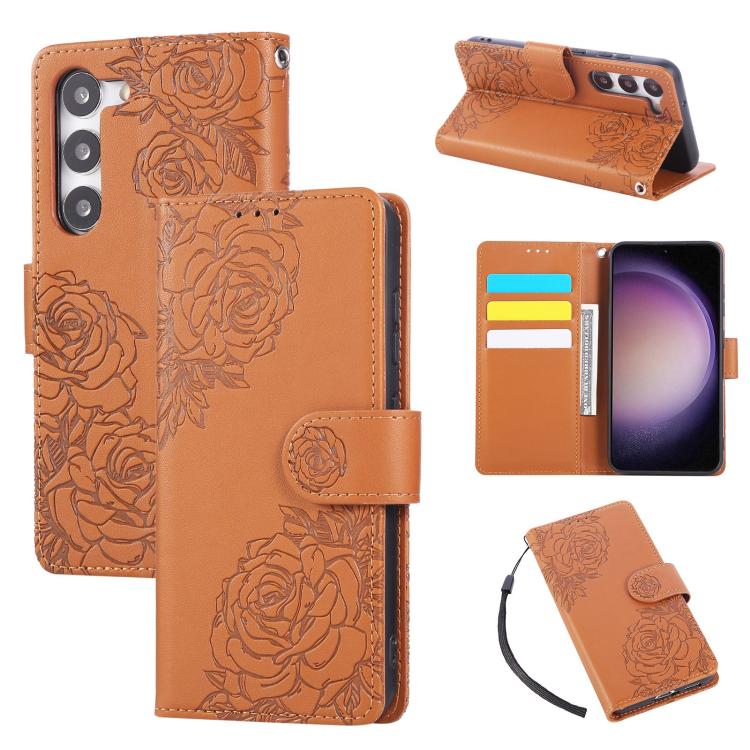 Rose Flower Embossed 3-Card Slots Leather Phone Case, For Samsung Galaxy S24 Ultra 5G, For Samsung Galaxy S23 FE 5G, For Samsung Galaxy S23 Ultra 5G, For Samsung Galaxy S23+ 5G, For Samsung Galaxy S23 5G, For Samsung Galaxy S22 Ultra 5G                ...