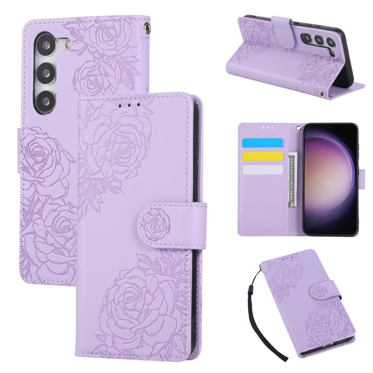 Rose Flower Embossed 3-Card Slots Leather Phone Case, For Samsung Galaxy S24 Ultra 5G, For Samsung Galaxy S23 FE 5G, For Samsung Galaxy S23 Ultra 5G, For Samsung Galaxy S23+ 5G, For Samsung Galaxy S23 5G, For Samsung Galaxy S22 Ultra 5G                ...