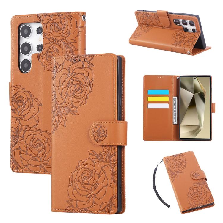Rose Flower Embossed 3-Card Slots Leather Phone Case, For Samsung Galaxy S24 Ultra 5G, For Samsung Galaxy S23 FE 5G, For Samsung Galaxy S23 Ultra 5G, For Samsung Galaxy S23+ 5G, For Samsung Galaxy S23 5G, For Samsung Galaxy S22 Ultra 5G                ...