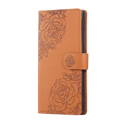 Rose Flower Embossed 3-Card Slots Leather Phone Case, For Samsung Galaxy S24 Ultra 5G, For Samsung Galaxy S23 FE 5G, For Samsung Galaxy S23 Ultra 5G, For Samsung Galaxy S23+ 5G, For Samsung Galaxy S23 5G, For Samsung Galaxy S22 Ultra 5G                ...